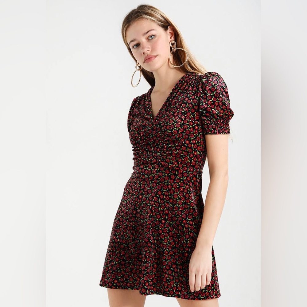 Top Shop Velvety Red floral dress Sz 4